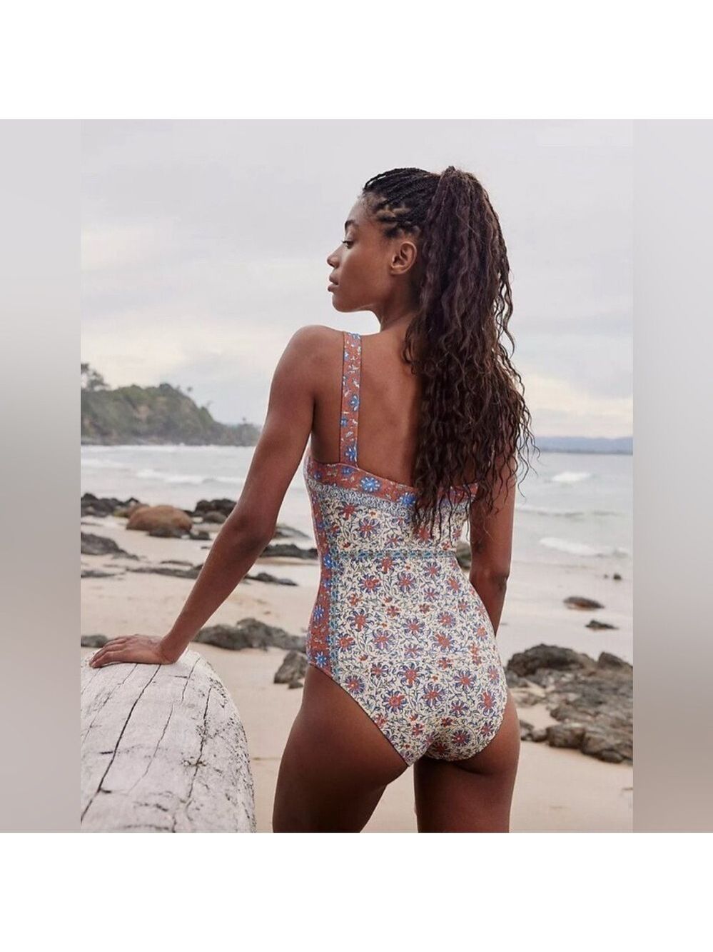 BOTEH Clementine Zoey Button Detail Multi Print One Piece Swimsuit SZ L - Picture 5 of 10